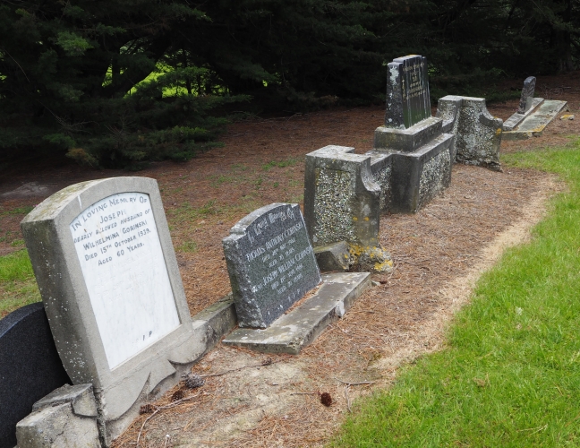 Row of headstones, beginning with Joseph and Wilhelmina Gorinski.