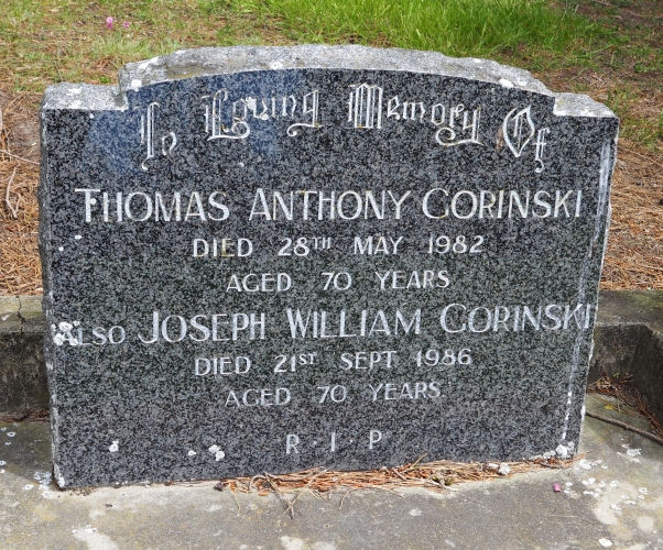 Headstone of Thomas and Joseph Gorinski.