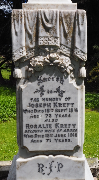 Headstone of Joseph and Rosalie Kreft.