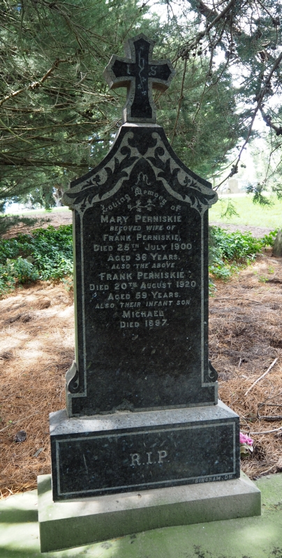 Headstone of Mary, Frank and Michael Perniskie.
