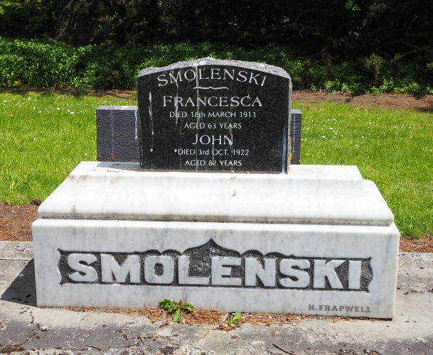 Large white 
Smolenski basestone with a new black headstone for Frances and John.