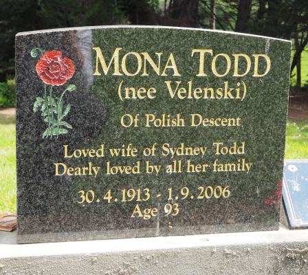 Headstone 
Mona Todd Velenski