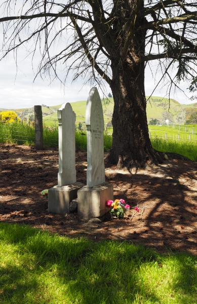 Wroblewski and Switala headstones back to back in the shade of a tree