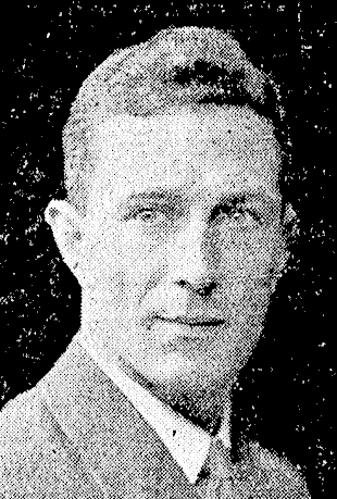A black and white head 
   shot of William, taken from a newspaper cutting. He is wearing a light suit and tie. His hair is light, and his mouth is 
   smiling slightly.