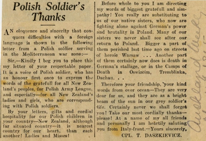 A newspaper
   clipping of the soldier's letter.