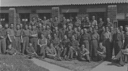 Large group of Polish soldiers outside a building at the Convalescent Invalid's Unit