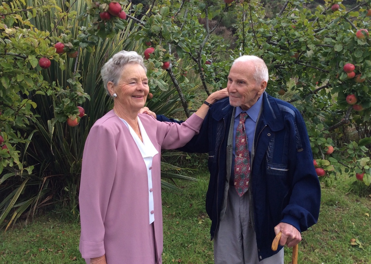 Bronek and Ela in 
their orchard, 22 March 2018.