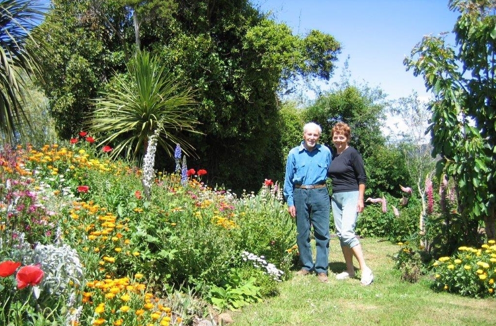 Bronek and Ela in 
their Warrington garden