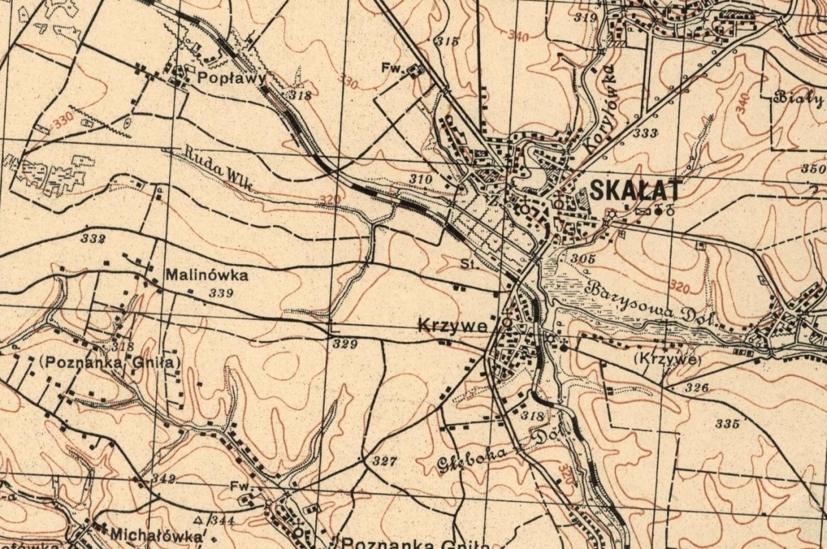 map of Krzywe, 
near Skałat