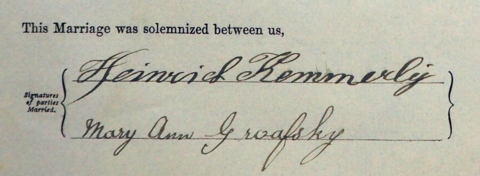The 
signatures of the bride and groom