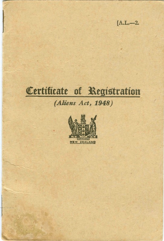 Cover page to Alien 
Registration Certificate