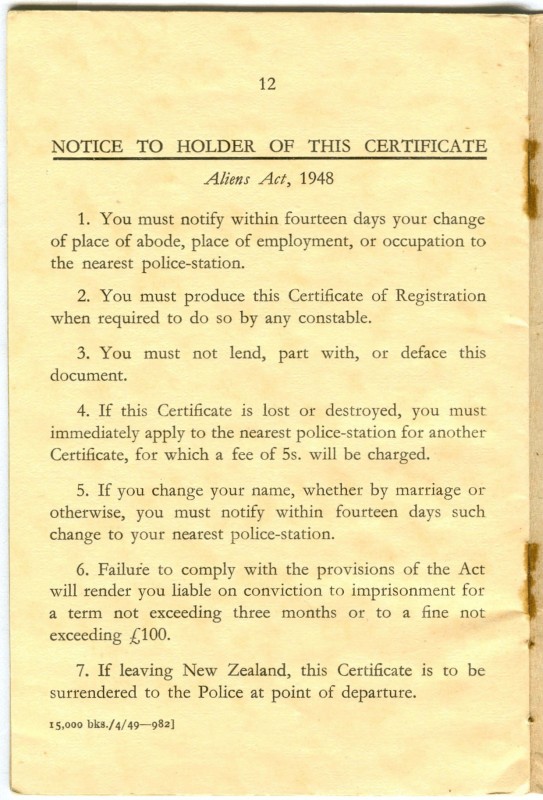 Rule page to Alien 
Registration Certificate