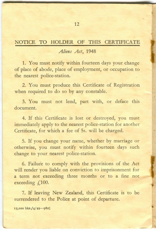 Rule page to Alien 
Registration Certificate