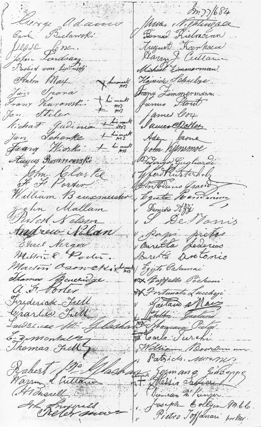 First page of 
the petitioners' signatures, in two columns.