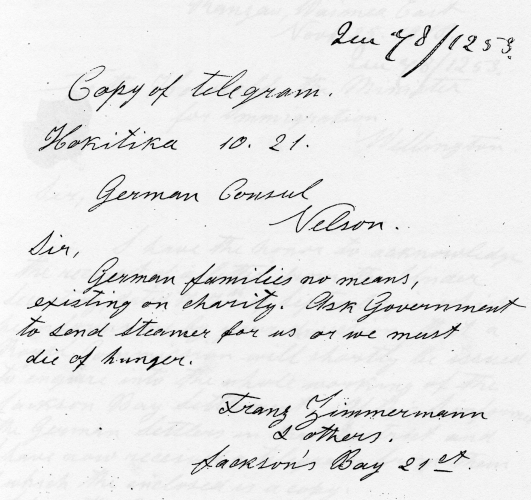A copy of the 
hand-written telegram