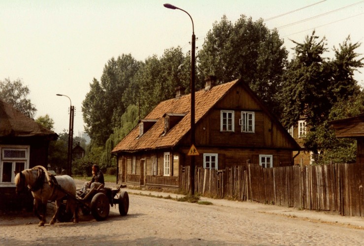 Street 
in Białystok with old house and horse and cart