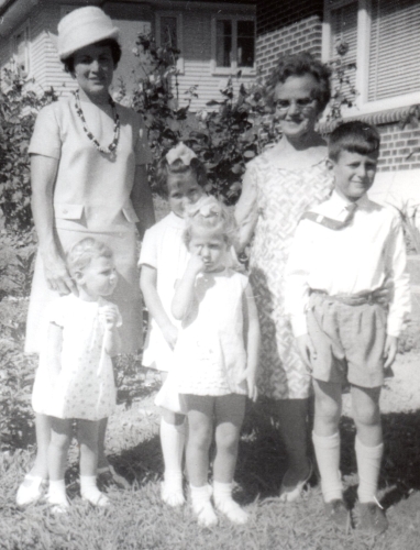 Marysia with babcia Dobrowolska and her four children