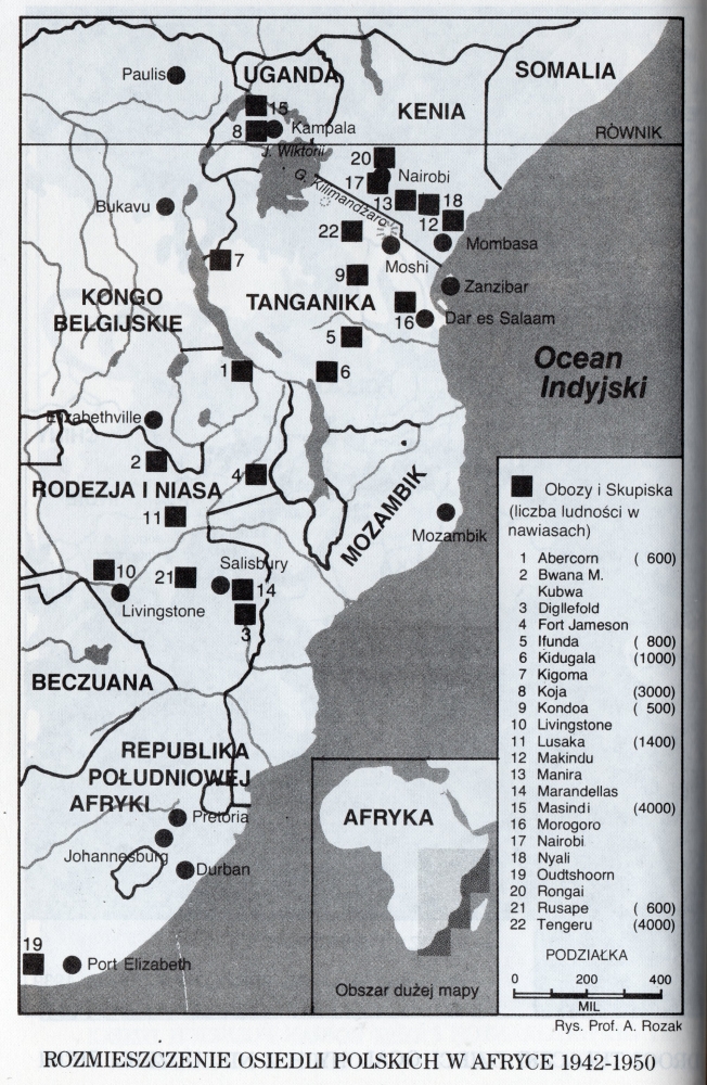 Stylised map of 
eastern and southern Africa showing the 22 camps