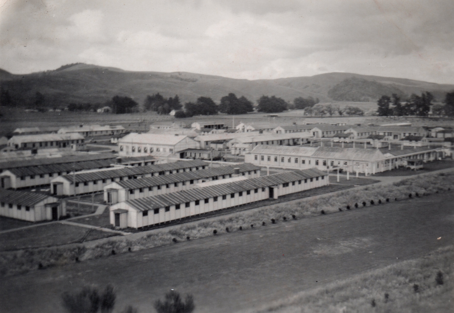 Almost the whole 
of the camp, withe the hills in the background.