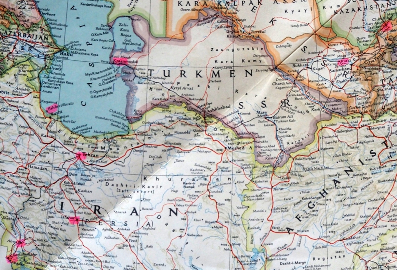 A section of the National 
Geographic's 1949 map of the USSR showing towns on his route west out of the USSR.