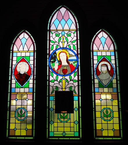 The re-made 
altar windows at the Broad Bay church