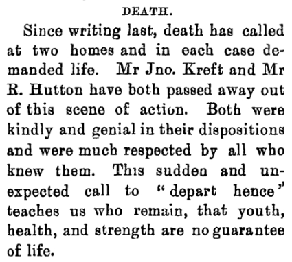 A section of the 
article on John Kreft's death