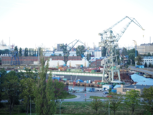 The Gdańsk shipyard 
and surroundings taken from the Solidarity Mueum rooftop