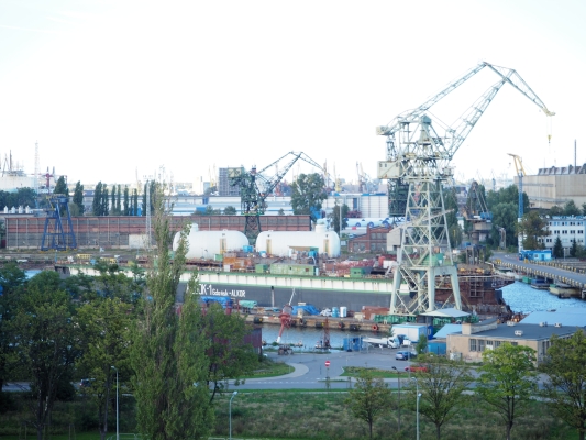 The Gdańsk shipyard 
and surroundings taken from the Solidarity Mueum rooftop