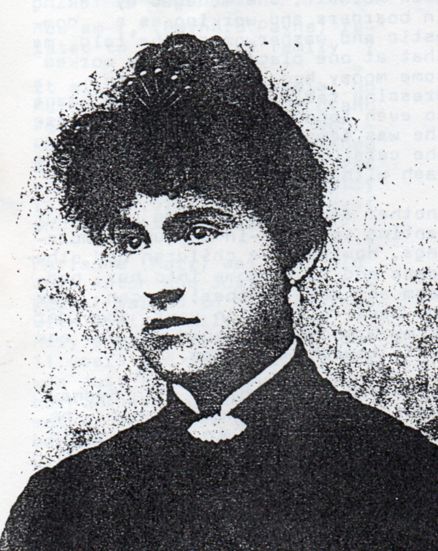 black 
   and white photo-copied head and shoulders of a Mary Rose as a young woman