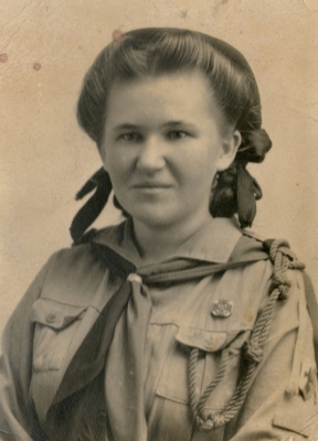 Janina Marchewa in girl guide uniform at Pahiatua.