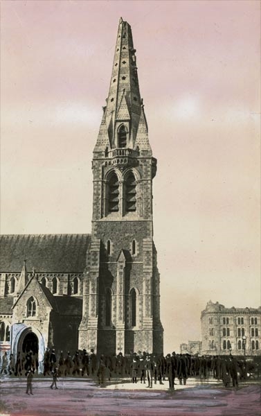 1888 image of Christchurch cathedral with its missing spire