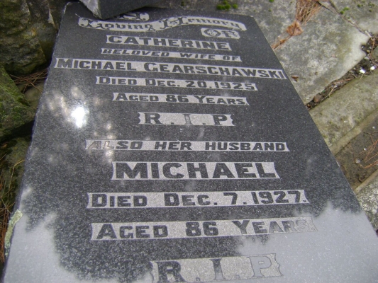 Headstone of Michael and Catherine Gearschawski, Linwood cemetery