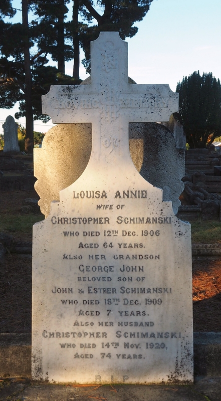 Headstone of Christopher and Louisa Schimanski, Linwood cemetery