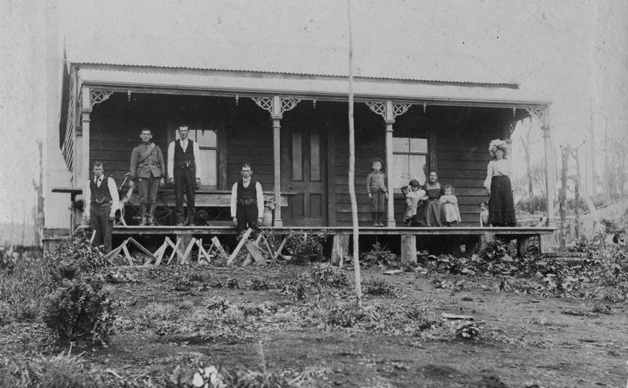 Family outside 
York Road house