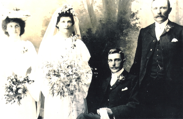 John Orlowski with Jane Robinson and their bridesmaid and groomsman