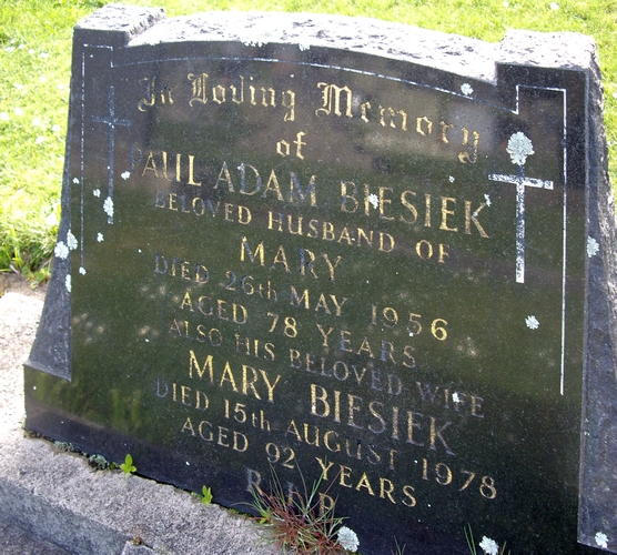 Paul Adam and his 
wife, Mary's headstone.