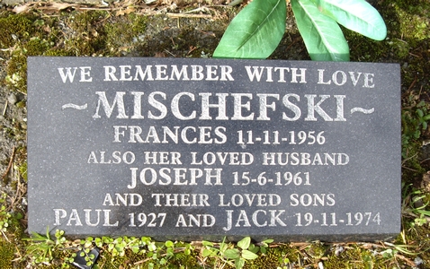 The Mischewski headstone, flat against the ground