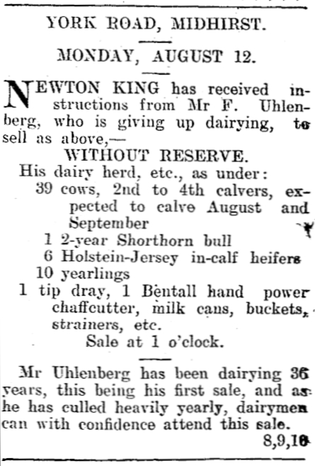 The 
advert offering Franz Uhlenberg's farm for sale.