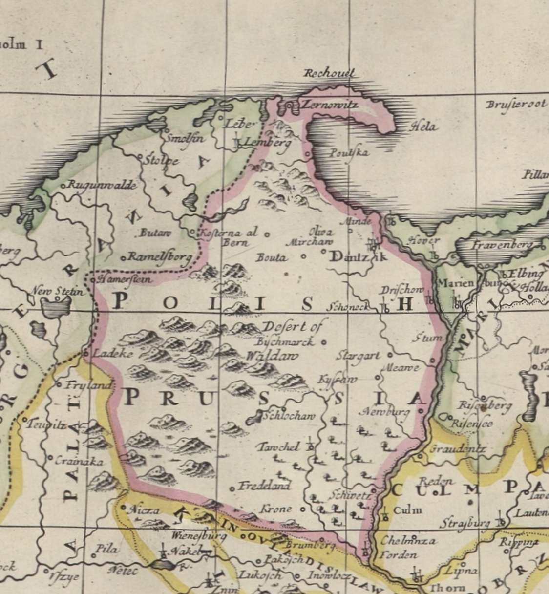 piece of a 
larger 1712 map, showing the outline of a Polish Prussia